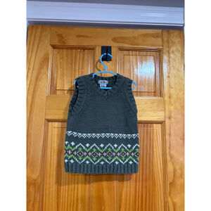 One Kid Toddler Sweater Vest Green Fair Isle Knit V Neck Size 4